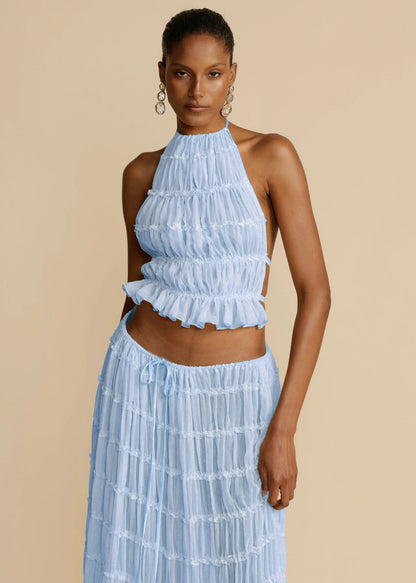 Women's Halter Crop Top and Pleated Maxi Skirt Set (photo 15)