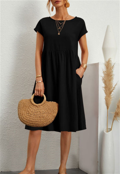 Women's Short-Sleeve A-Line Dress with Pockets (photo 4)