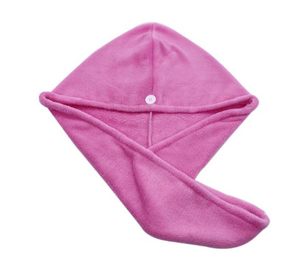 Microfiber Hair Drying Towel Cap with Button - Pink (photo 5)