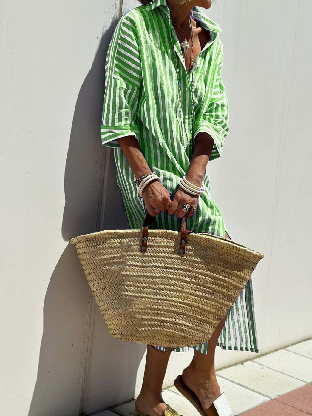 Women's Striped Half-Sleeve Shirt Dress with Belt (photo 11)