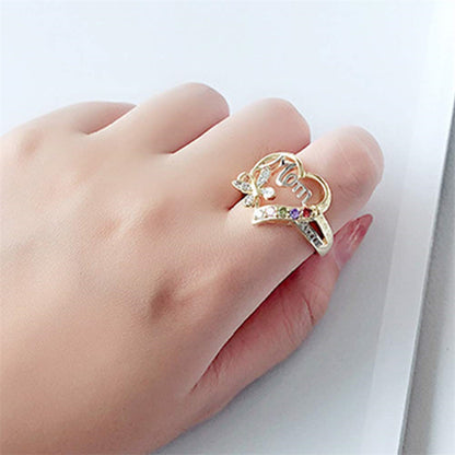 Love Mom Hollow Heart Rhinestone Ring (photo 3)