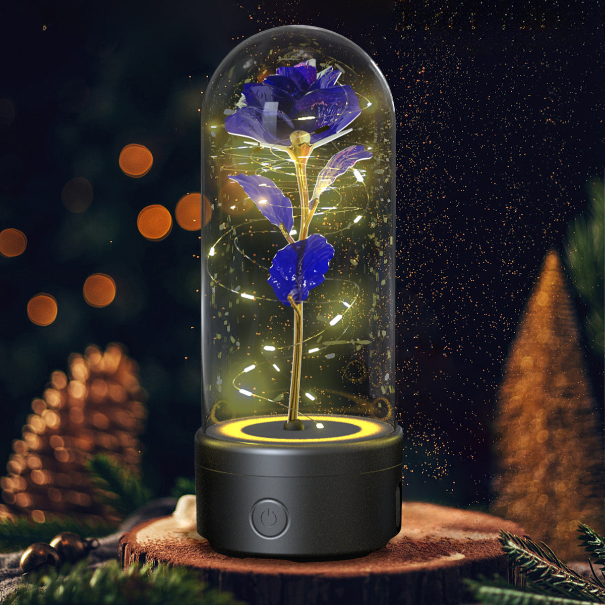 Preserved Rose LED Light and Bluetooth Speaker in Glass Dome (photo 12)