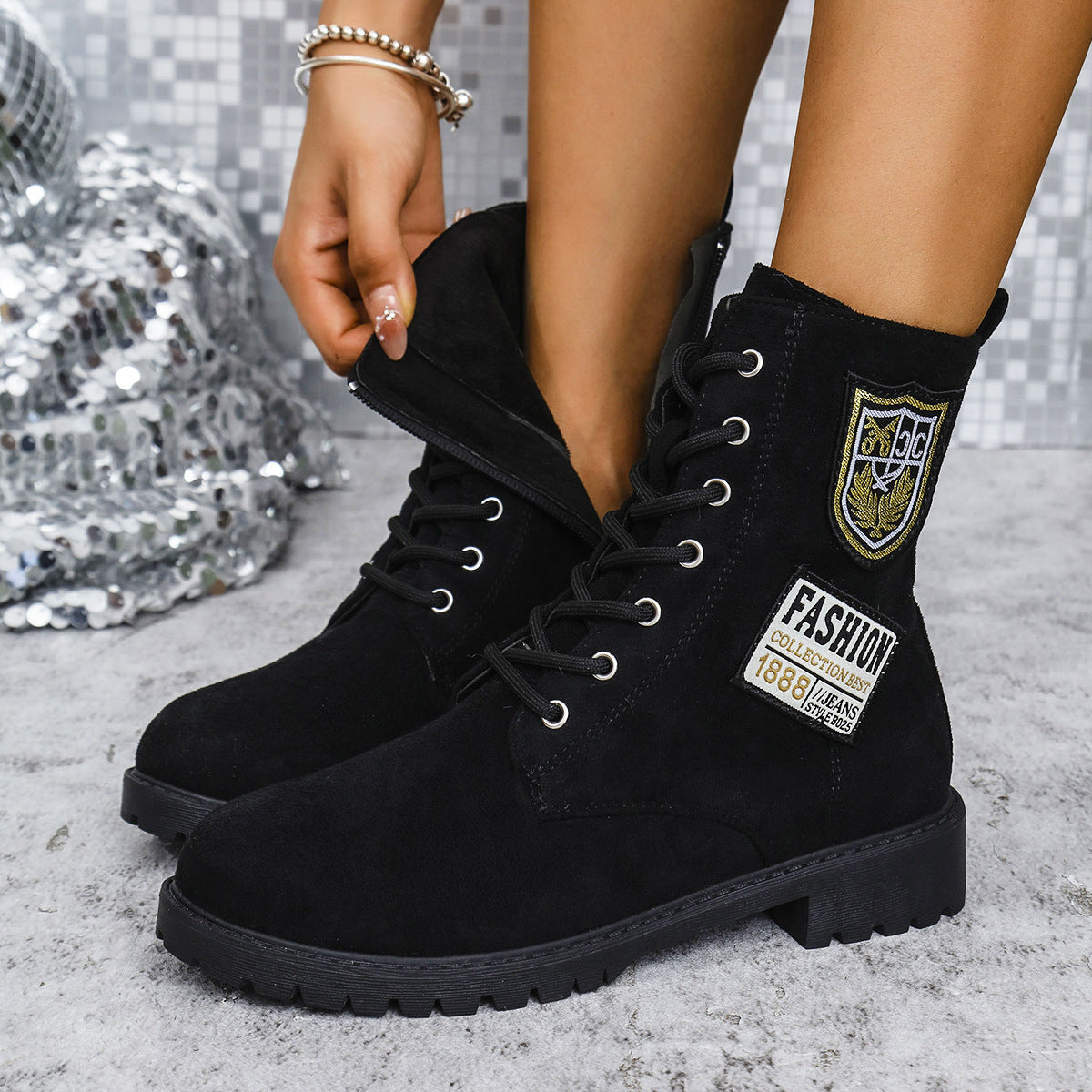 Women's Lace-Up Chunky Heel Ankle Boots (photo 6)