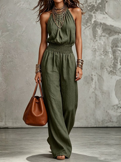 Women's Sleeveless Halter Backless Wide-Leg Jumpsuit (photo 9)