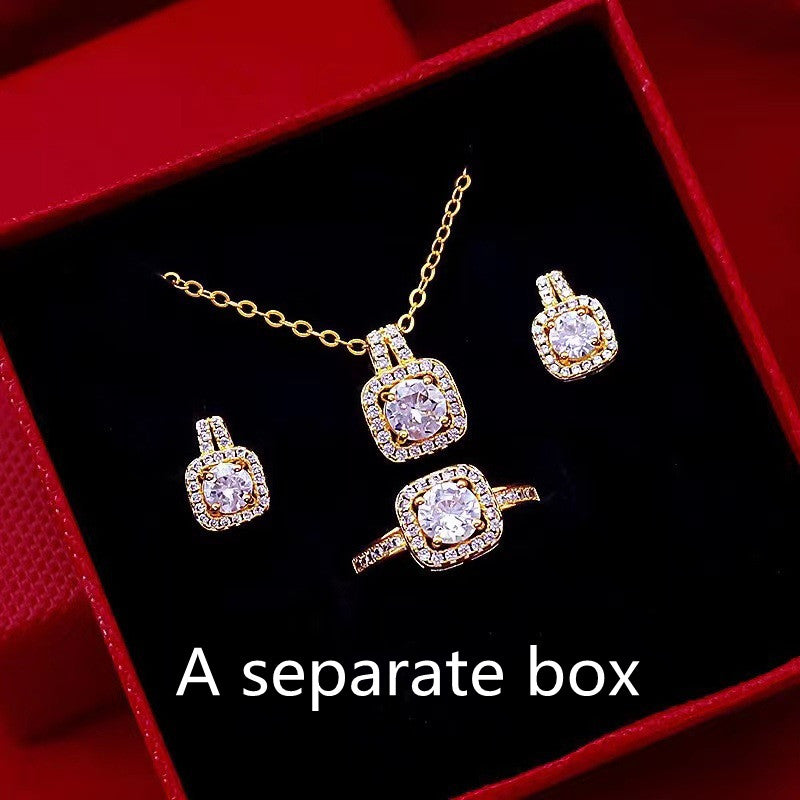 Zircon Pendant Necklace, Stud Earrings and Ring Set (photo 8)