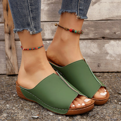 Women's Peep-Toe Wedge Slide Sandals (photo 4)