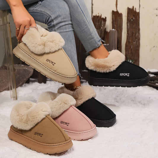 Women's Platform Plush Slippers with Faux Fur Lining