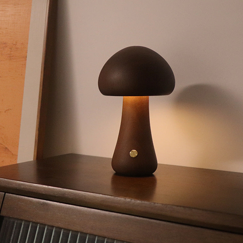Wooden Mushroom LED Night Light with Touch Switch (photo 9)