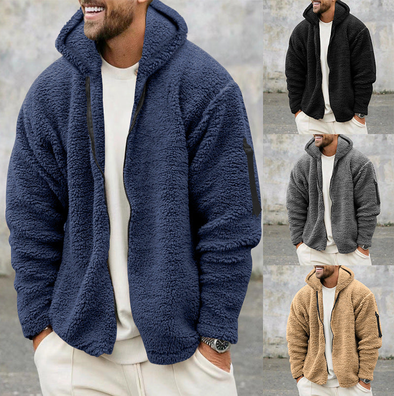Men's Reversible Plush Hooded Zip Jacket
