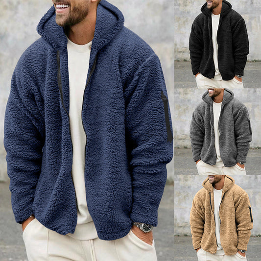 Men's Reversible Plush Hooded Zip Jacket