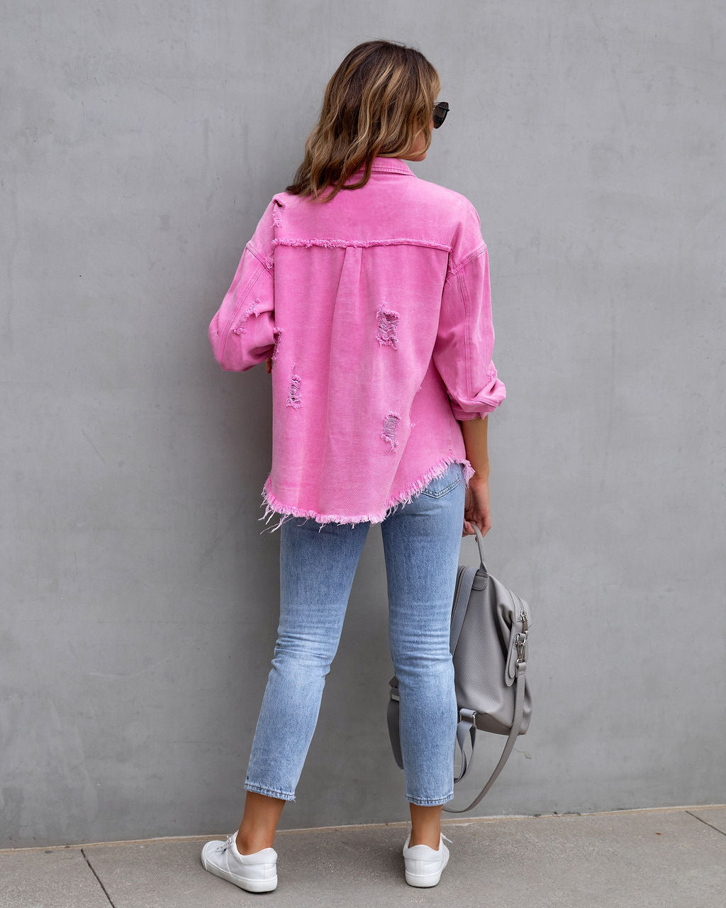 Women's Loose Distressed Shirt Jacket (photo 2)