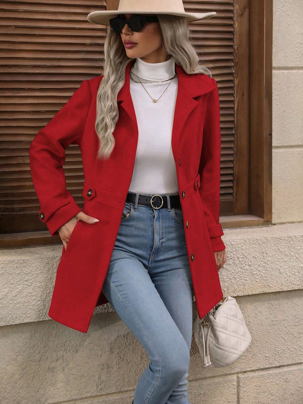 Women's Single-Breasted Lapel Mid-Length Coat (photo 8)
