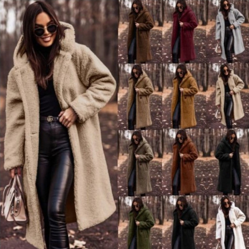 Women's Long Hooded Faux Fleece Teddy Coat