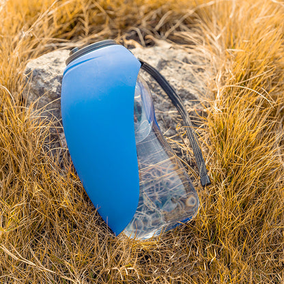 Portable Dog Water Bottle with Leaf-Shaped Bowl, 680 ml – Sky Blue
