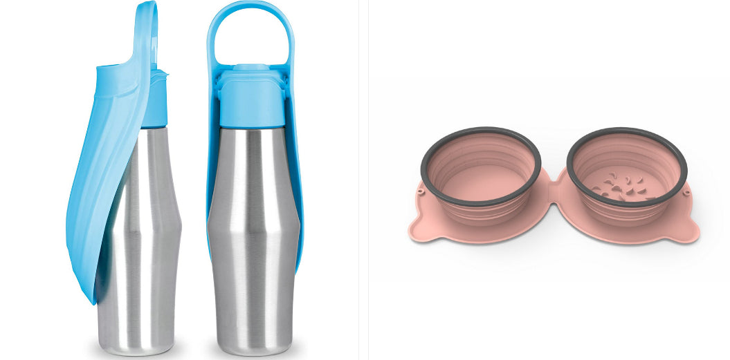 Portable Stainless Steel Dog Water Bottle with Leaf Bowl (photo 20)