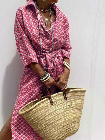Women's Striped Half-Sleeve Shirt Dress with Belt (photo 20)