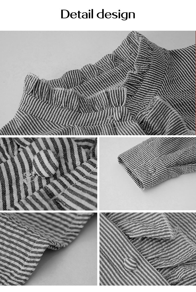 Women's Striped Ruffle Long-Sleeve Button-Up Blouse (photo 14)