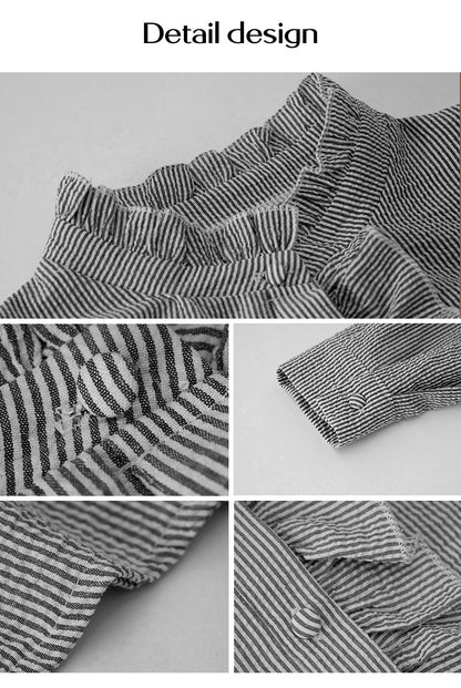 Women's Striped Ruffle Long-Sleeve Button-Up Blouse (photo 14)