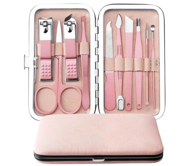 Stainless Steel Manicure Set with Pink Case - 10 Pieces (photo 1)