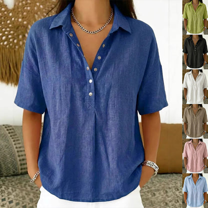 Women's Short-Sleeve Button-Detail Pullover Shirt