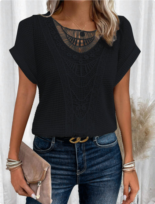 Women's Cut-Out Short-Sleeve Ethnic Style T-Shirt (photo 9)