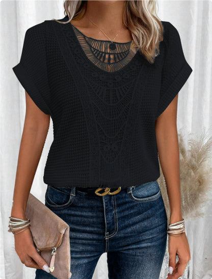 Women's Cut-Out Short-Sleeve Ethnic Style T-Shirt (photo 9)