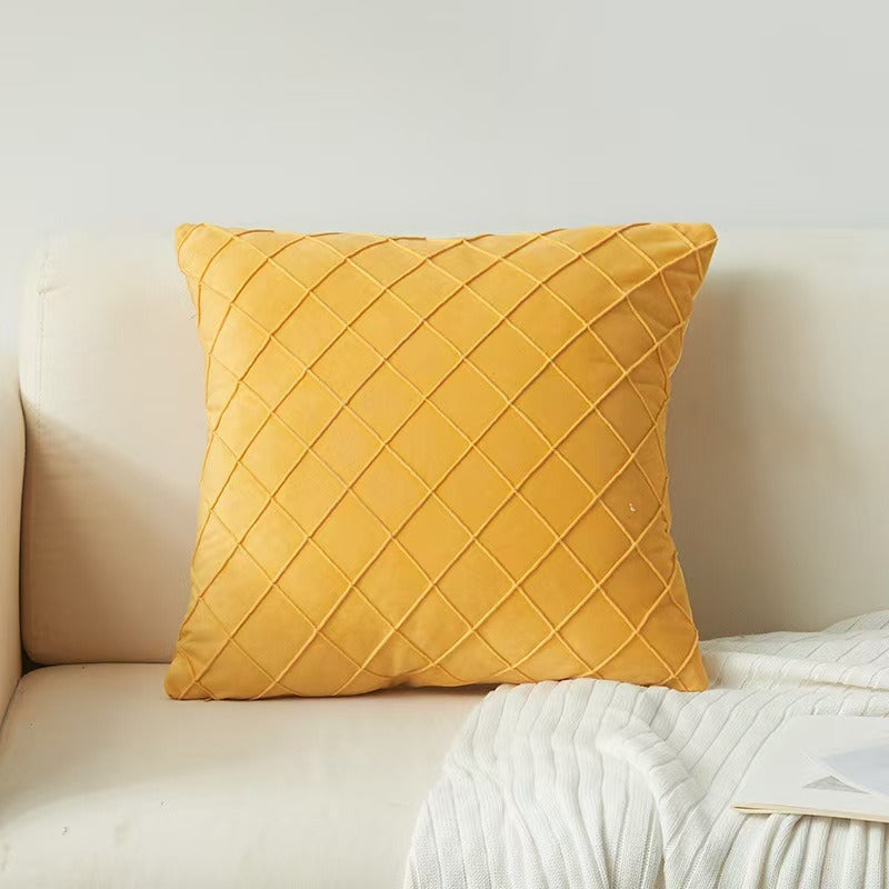 Quilted Velvet Throw Pillow Cover - Mustard Yellow (photo 1)