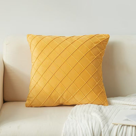 Quilted Velvet Throw Pillow Cover - Mustard Yellow (photo 1)
