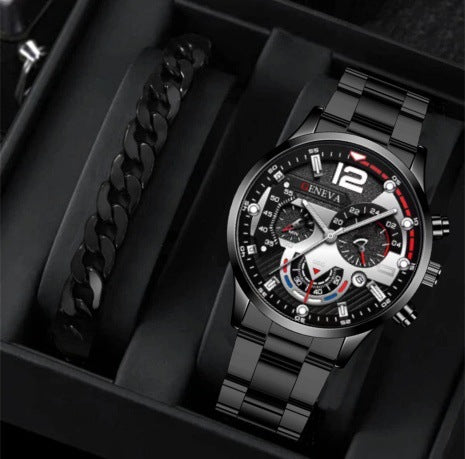 Men's Steel Strap Quartz Watch and Bracelet Set (photo 7)