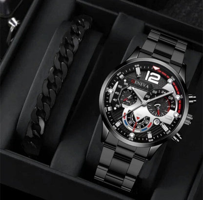 Men's Steel Strap Quartz Watch and Bracelet Set (photo 7)