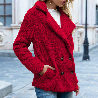 Women's Fluffy Lapel Button Cardigan Coat (photo 4)