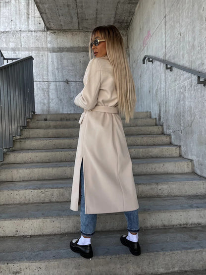 Women's Double-Breasted Belted Long Coat (photo 5)