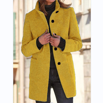 Women's Stand-Collar Button Coat with Pockets (photo 10)