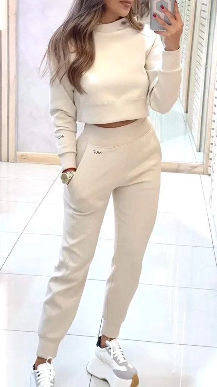 Women's Stand-Collar Crop Top and Slim Pants Set (photo 5)