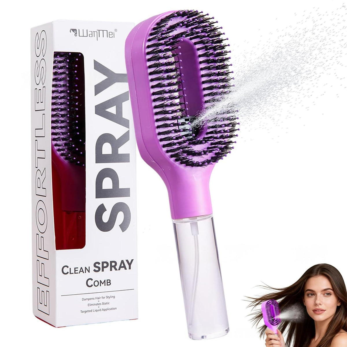 2-in-1 Detangling Brush with Built-In Mist Spray Bottle (photo 6)