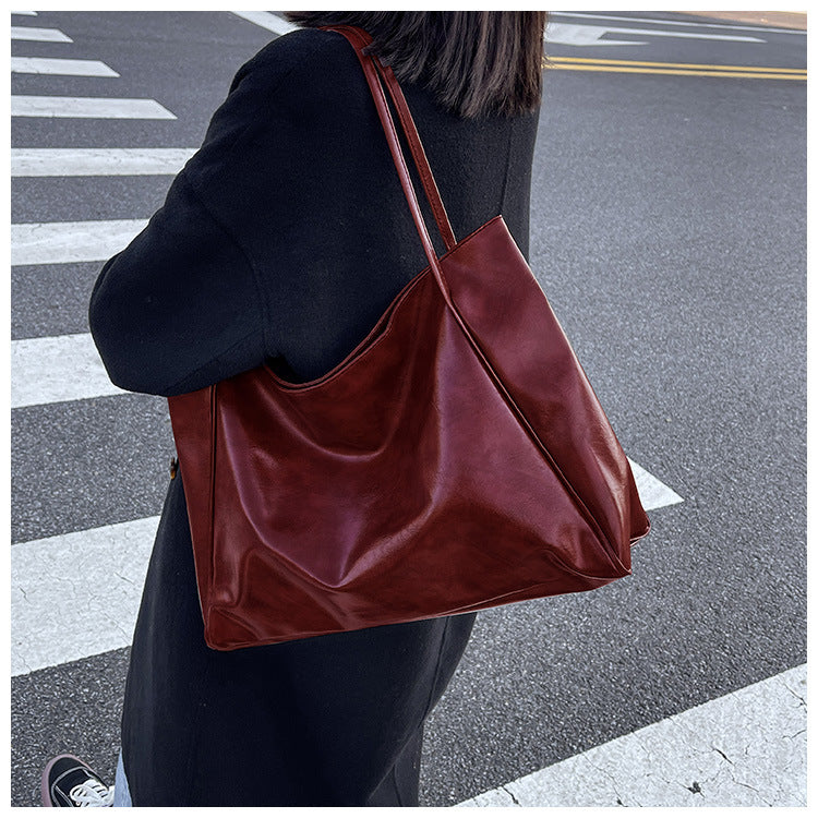 Women's Vintage PU Leather Tote Shoulder Bag (photo 7)