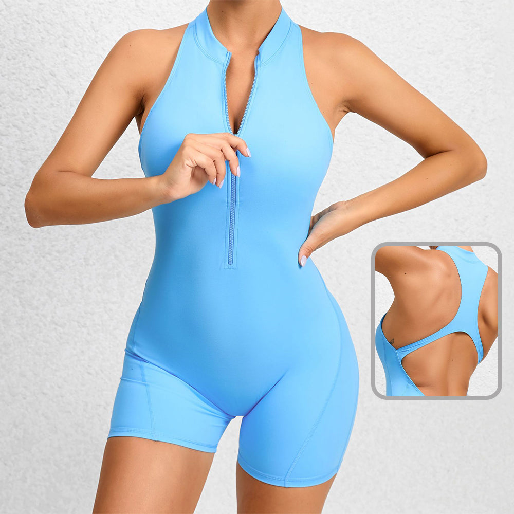 Women's Zip-Front Sleeveless Shorts Bodysuit
