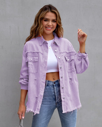 Women's Loose Distressed Shirt Jacket (photo 5)