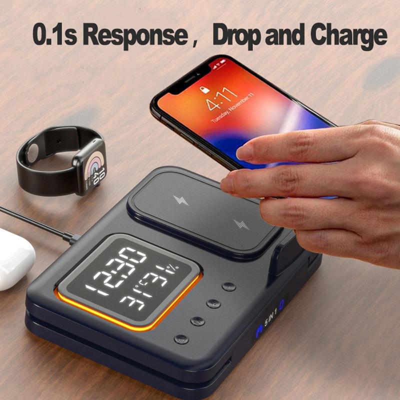 5-in-1 Wireless Charging Station with Digital Alarm Clock (photo 4)