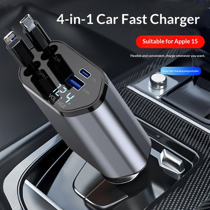 4-in-1 Retractable Car Charger with Built-In Cables (photo 2)