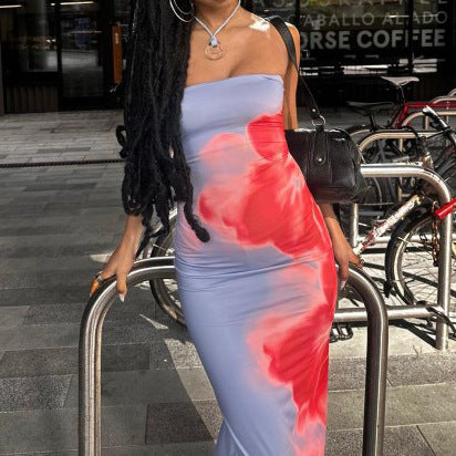 Women's Printed Slit Tube Maxi Dress (photo 3)