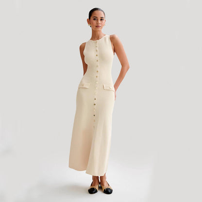 Women's Sleeveless Knit Button-Front Long Dress (photo 6)