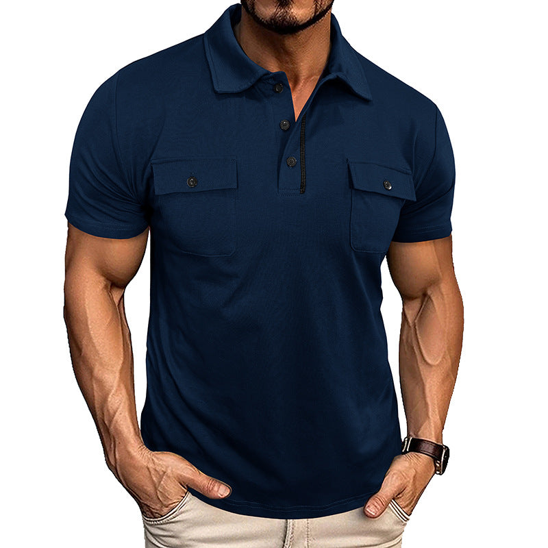 Men's Lapel Button Polo Shirt with Pocket (photo 5)