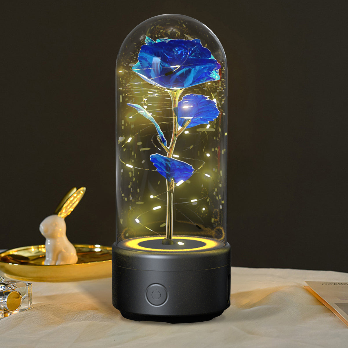 Preserved Rose LED Light and Bluetooth Speaker in Glass Dome (photo 21)