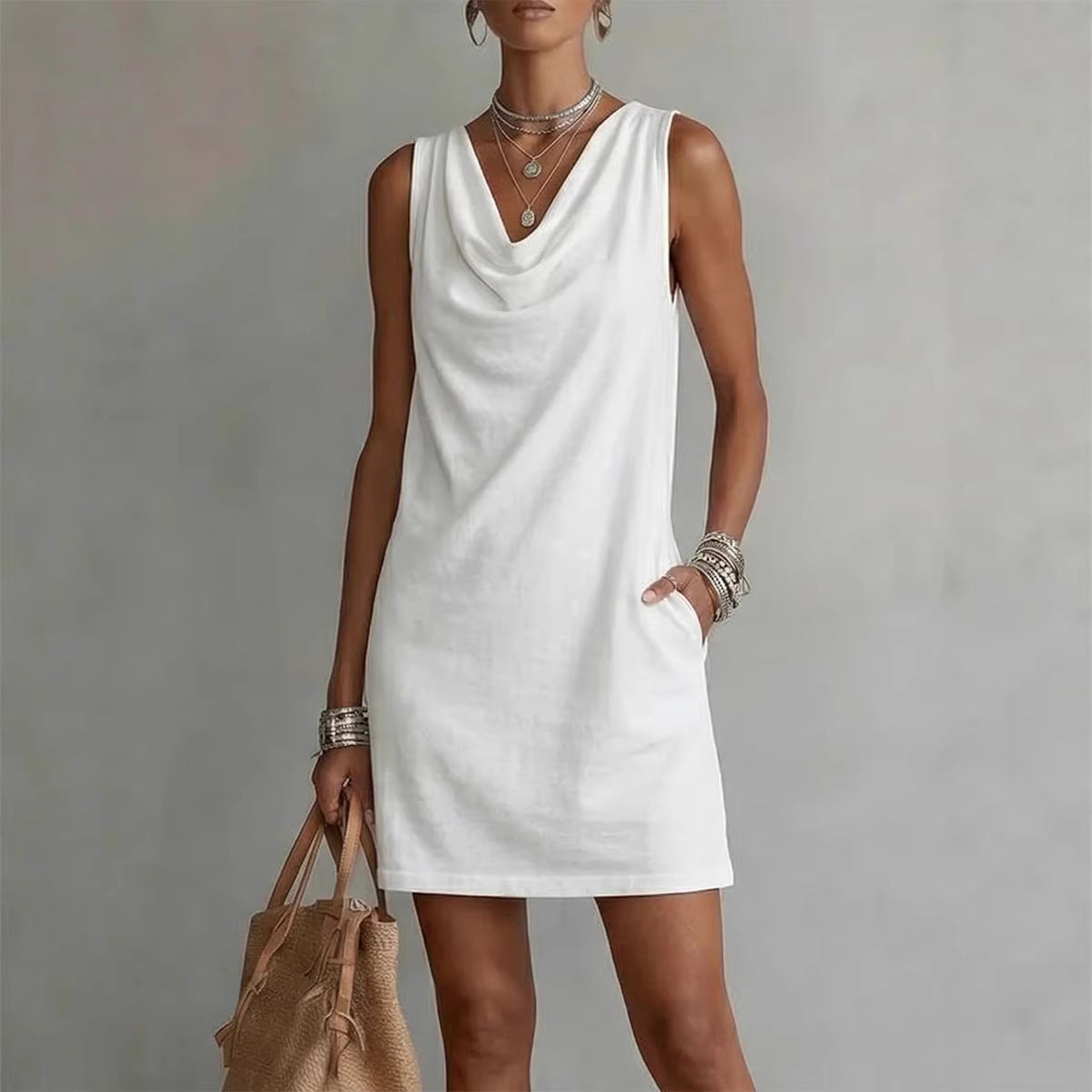Women's Sleeveless Draped-Neck Bodycon Dress