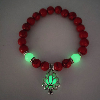 Glow-in-the-Dark Lotus Charm Beaded Bracelet – D
