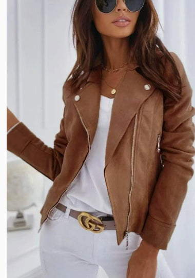 Women's Cropped Zip-Up Jacket with Lapel Collar and Pockets (photo 16)