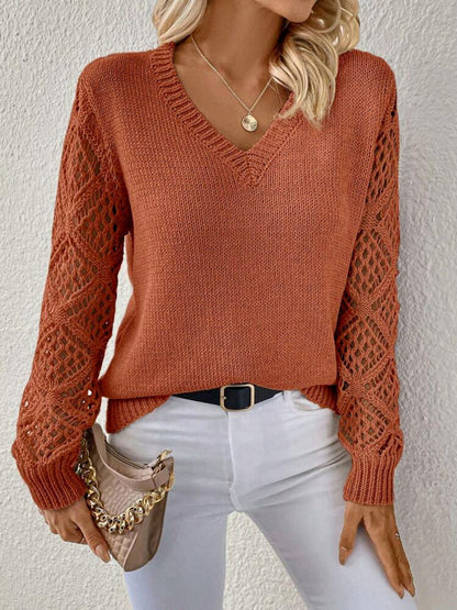 Women's Cut-Out V-Neck Pullover Sweater (photo 7)