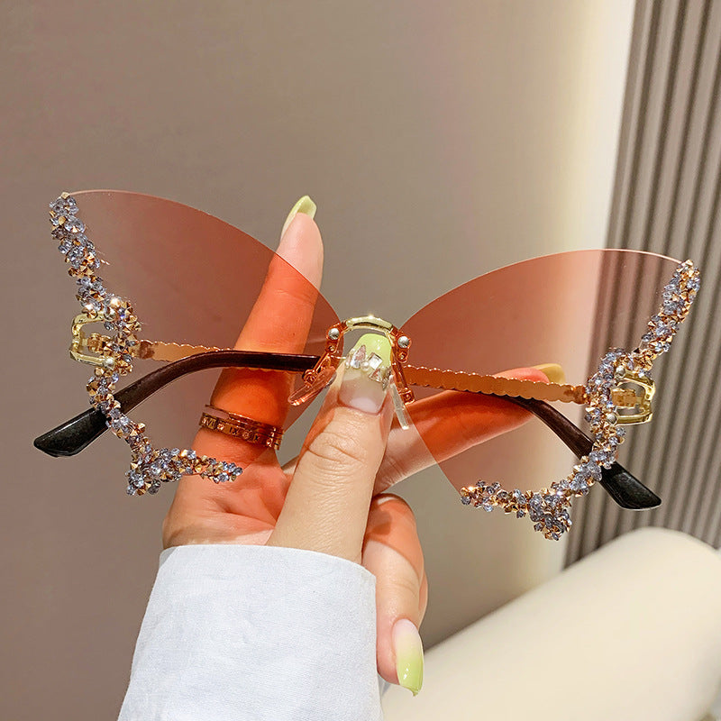 Women's Rimless Butterfly Rhinestone Sunglasses (photo 5)