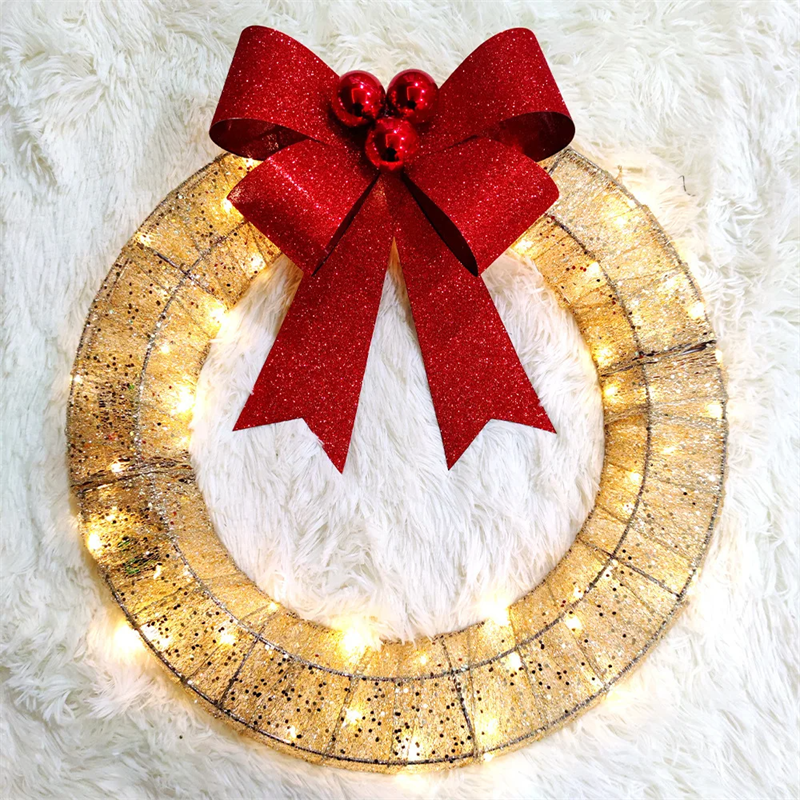 Battery LED Tinsel Christmas Wreath with Bow, 50 cm (photo 4)
